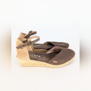 VISCATA Espadrille Brown Ankle Strap Wedge Sandal Size 39 8.5 US Made in Spain